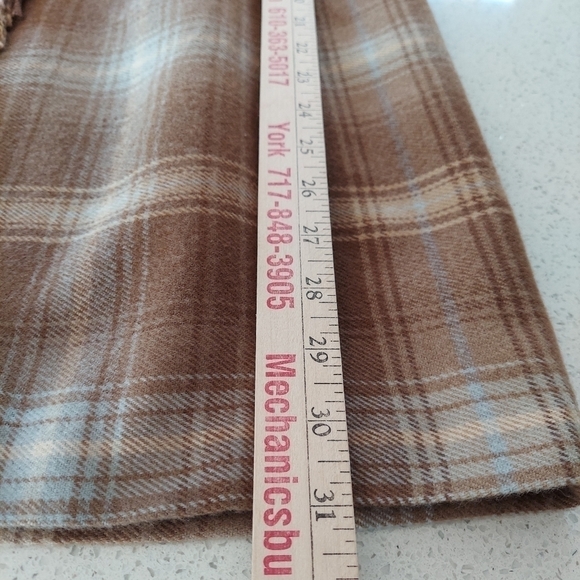 VTG Village Maxi Skirt Plaid Wool Blend Faux Wrap Fringe Lined Size 14 Tan Blue - Picture 9 of 14
